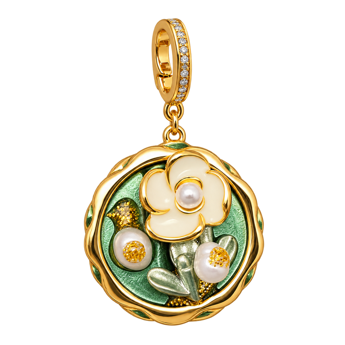 Oil Painting Style Pearl Flower Charm