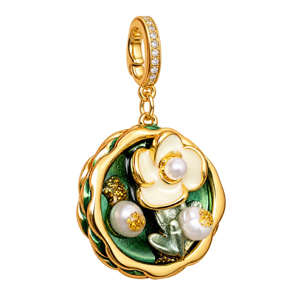 Oil Painting Style Pearl Flower Charm