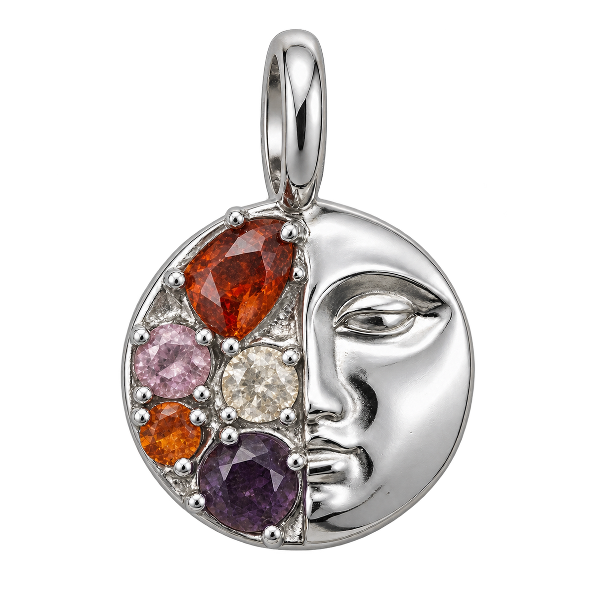 Abstract Art Rhinestone Half Face Charm - Silver
